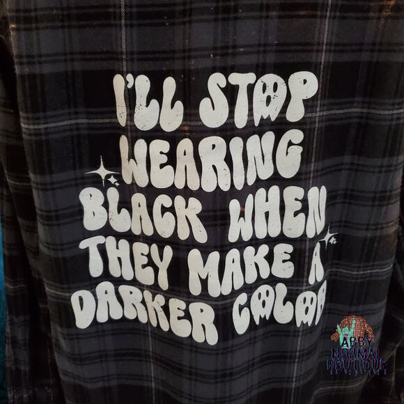 Gothic Button-Up Flannel Shirt, Wearing Black and White Plaid Large - Picture 2 of 9